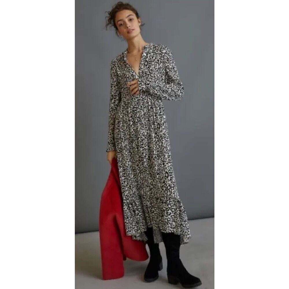 MARE MARE X ANTHROPOLOGIE Lynda Size S Black/White Leopard Print Maxi Dress Edgy